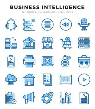 Set of Business Intelligence Icons. Simple line art style icons pack. Stock Illustration