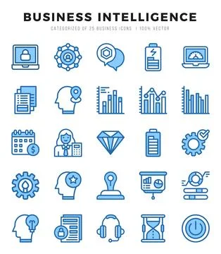 Set of Business Intelligence Icons. Simple line art style icons pack. Stock Illustration