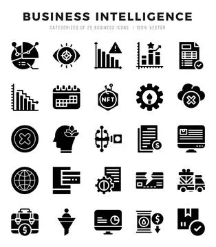 Set of Business Intelligence Icons. Simple line art style icons pack. 스톡 일러스트