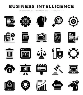 Set of Business Intelligence Icons. Simple line art style icons pack. Stockillustratie