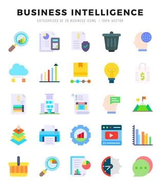 Set of Business Intelligence Icons. Simple Flat art style icons pack. Vecto.. Stockillustratie