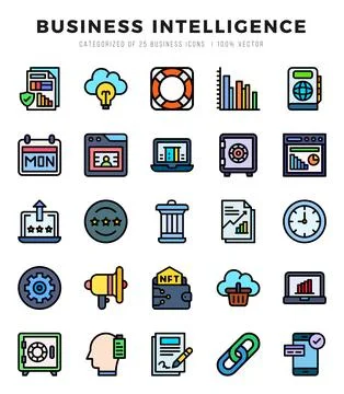 Set of Business Intelligence icons. Vector Illustration. Stock Illustration