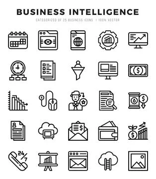 Set of Business Intelligence icons. Vector Illustration. Illustrazione stock