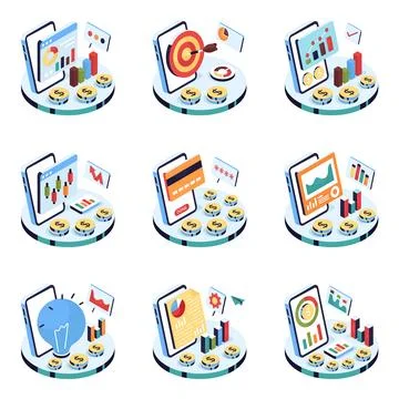 Set of Business Isometric Illustrations Stock Illustration