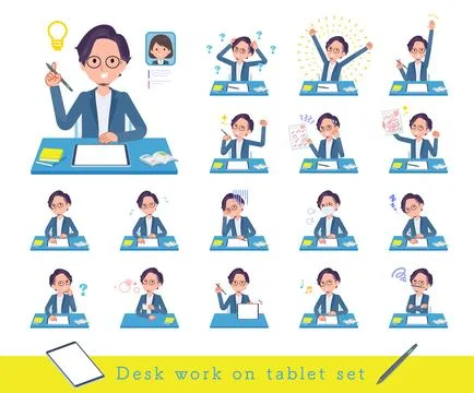 A set of business man studying on a tablet device Stock Illustration