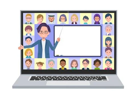 A set of business man teaching lessons online Illustrazione stock