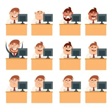 Set of business men at work icons Stock Illustration