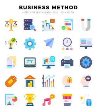 Set of Business Method Icons Flat icons collection. Stock Illustration