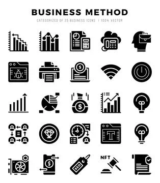 Set of Business Method icons in Glyph style. Glyph Icons symbol collection. 스톡 일러스트