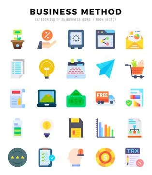 Set of Business Method Icons. Simple line art style icons pack.for website .. Stock Illustration