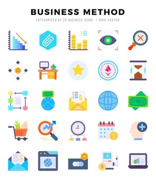 Set of Business Method Icons. Simple line art style icons pack.for website .. Stock Illustration