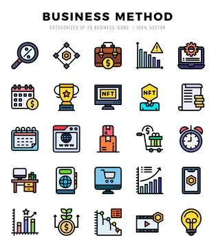 Set of Business Method Icons. Simple Lineal Color art style icons pack. Stock Illustration