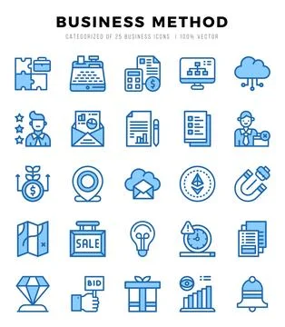 Set of Business Method Icons. Simple line art style icons pack. Illustrazione stock