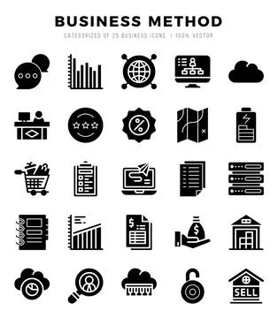 Set of Business Method Icons. Simple Glyph art style icons pack. Stock Illustration