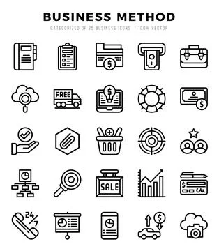 Set of Business Method Icons. Simple Lineal art style icons pack. Stock Illustration