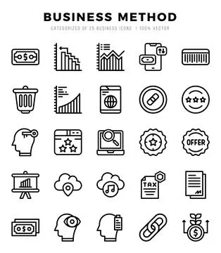 Set of Business Method Icons. Simple line art style icons pack. Stock Illustration