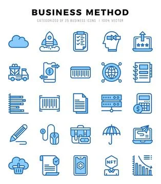 Set of Business Method Icons. Simple Two Color art style icons pack. Stock Illustration