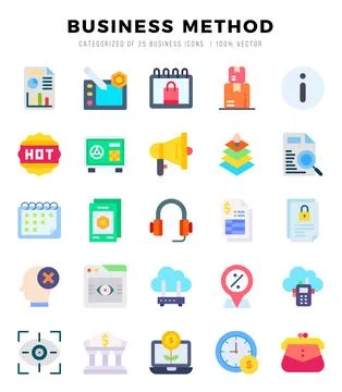 Set of Business Method Icons. Simple line art style icons pack.for website .. Stock Illustration