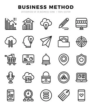 Set of Business Method Icons. Simple line art style icons pack. Stock Illustration