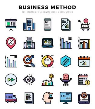 Set of Business Method Icons. Simple line art style icons pack. Stock Illustration