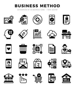 Set of Business Method Icons. Simple Lineal Filled art style icons pack. Stock Illustration