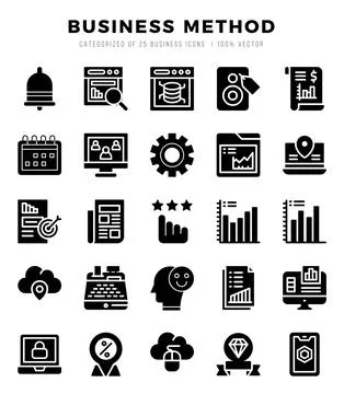 Set of Business Method Icons. Simple Glyph art style icons pack. Stock Illustration