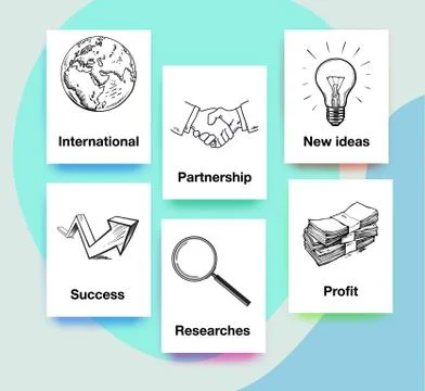 Set of business objects. Planet Earth, handshake, light bulb, arrow up イラスト素材