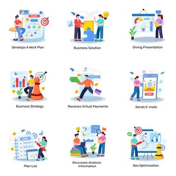 Set of Business Plan Flat Illustrations Stock Illustration
