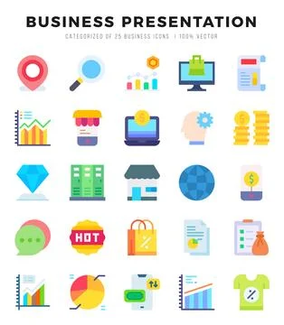 Set of Business Presentation Icons. Simple Flat art style icons pack. Vecto.. Stock Illustration