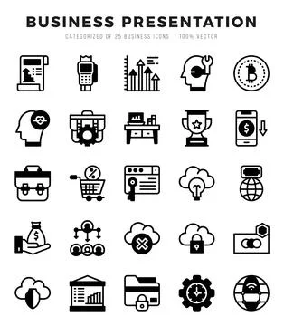 Set of Business Presentation Icons. Simple line art style icons pack. Stock Illustration