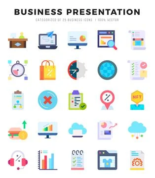 Set of Business Presentation Icons. Simple Flat art style icons pack. Vecto.. イラスト素材