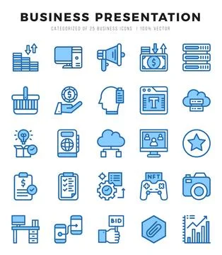 Set of Business Presentation Icons. Simple Two Color art style icons pack. Stockillustratie