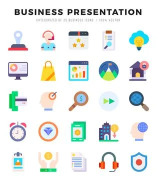 Set of Business Presentation Icons. Simple line art style icons pack.for we.. Stock Illustration