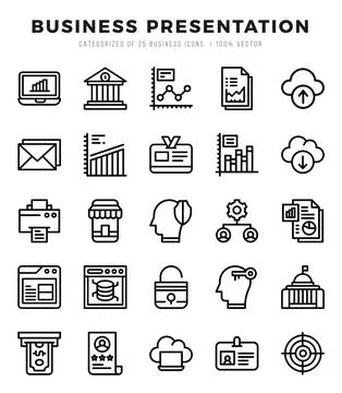 Set of Business Presentation Icons. Simple Lineal art style icons pack. Stock Illustration