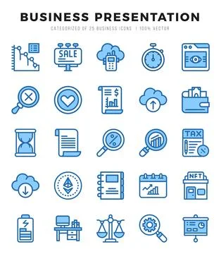 Set of Business Presentation Icons. Simple Two Color art style icons pack. Stock Illustration