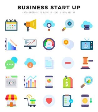 Set of Business Start Up Icons Flat icons collection. Stock Illustration
