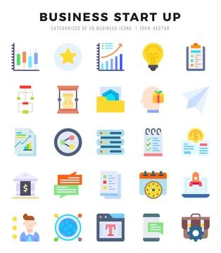 Set of Business Start Up Icons Flat icons collection. Stock Illustration