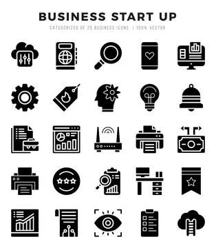 Set of Business Start Up Icons. Simple line art style icons pack. Stock Illustration