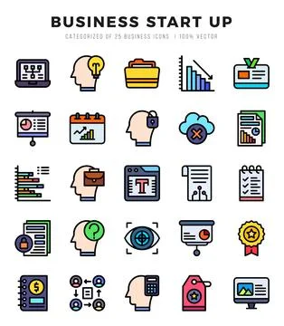 Set of Business Start Up Icons. Simple line art style icons pack. Stock Illustration