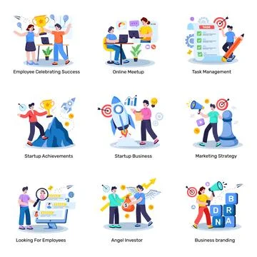 Set of Business Startup and Launch Flat Illustrations Stock Illustration