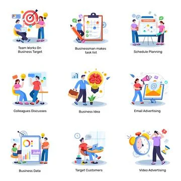 Set of Business Strategy Flat Illustrations Stock Illustration