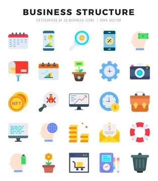 Set of Business Structure icons in Flat style. High quality Flat Icons symb.. Stock Illustration