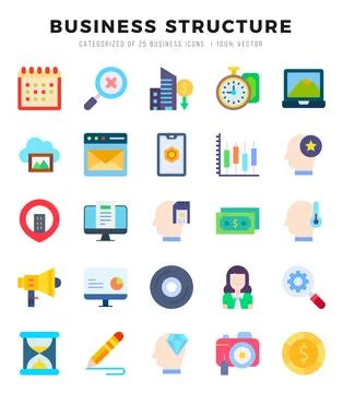 Set of Business Structure icons in Flat style. High quality Flat Icons symb.. Stock Illustration