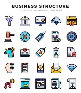 Set of Business Structure Icons Lineal Color icons collection. Stock Illustration