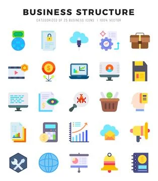 Set of Business Structure Icons. Simple Flat art style icons pack. Vector i.. Illustrazione stock