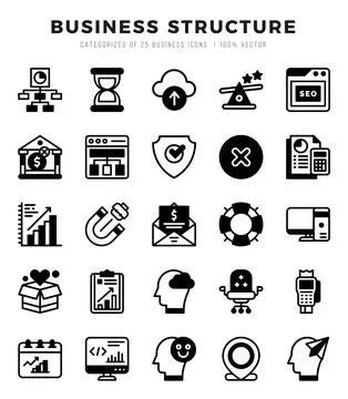 Set of Business Structure Icons. Simple line art style icons pack. Stock Illustration