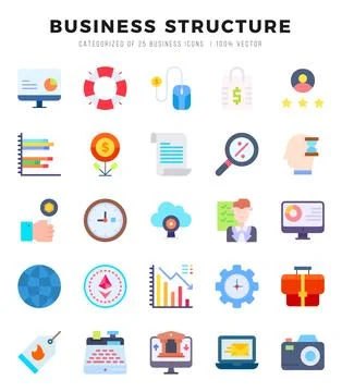 Set of Business Structure Icons. Simple Flat art style icons pack. Vector i.. Stock Illustration