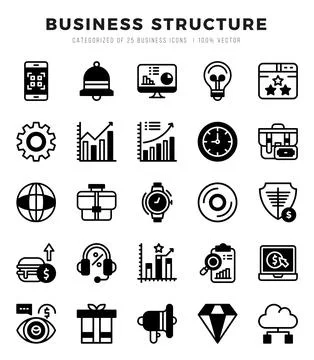 Set of Business Structure Icons. Simple line art style icons pack. Stock Illustration