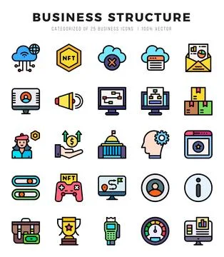 Set of Business Structure Icons. Simple Lineal Color art style icons pack. Stock Illustration