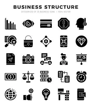 Set of Business Structure Icons. Simple Glyph art style icons pack. Stockillustratie